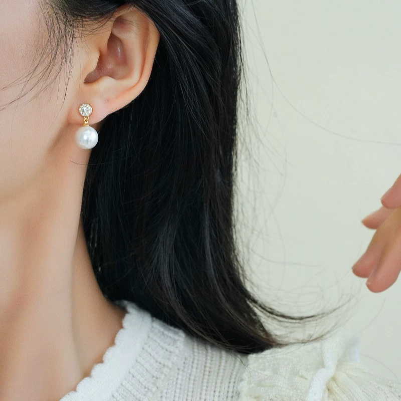铜合金仿珍珠耳饰 925银针极简圆珠耳环轻奢小众高级耳环简约精致