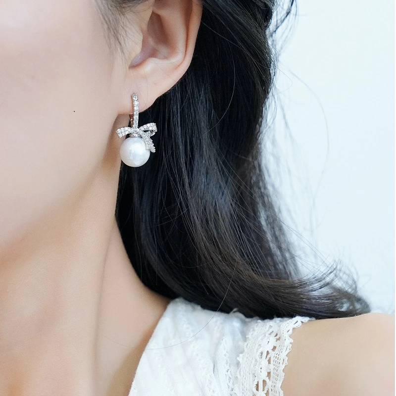 铜合金耳饰 925银针法式复古蝴蝶结耳扣气质耳环2024款小众高级女