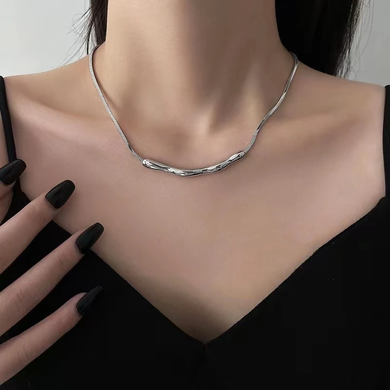 合金项链 金属不规则褶皱项链春夏小众设计锁骨链ins冷淡风脖颈链