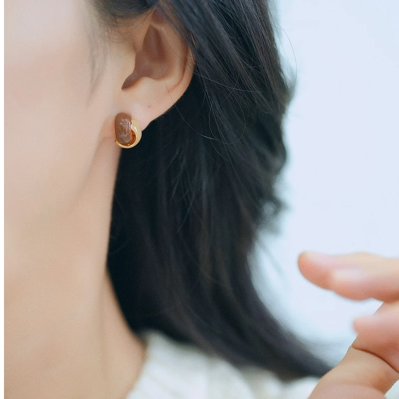 铜合金耳饰 925银针美拉德撞色环绕耳环女设计气质高级感复古耳饰