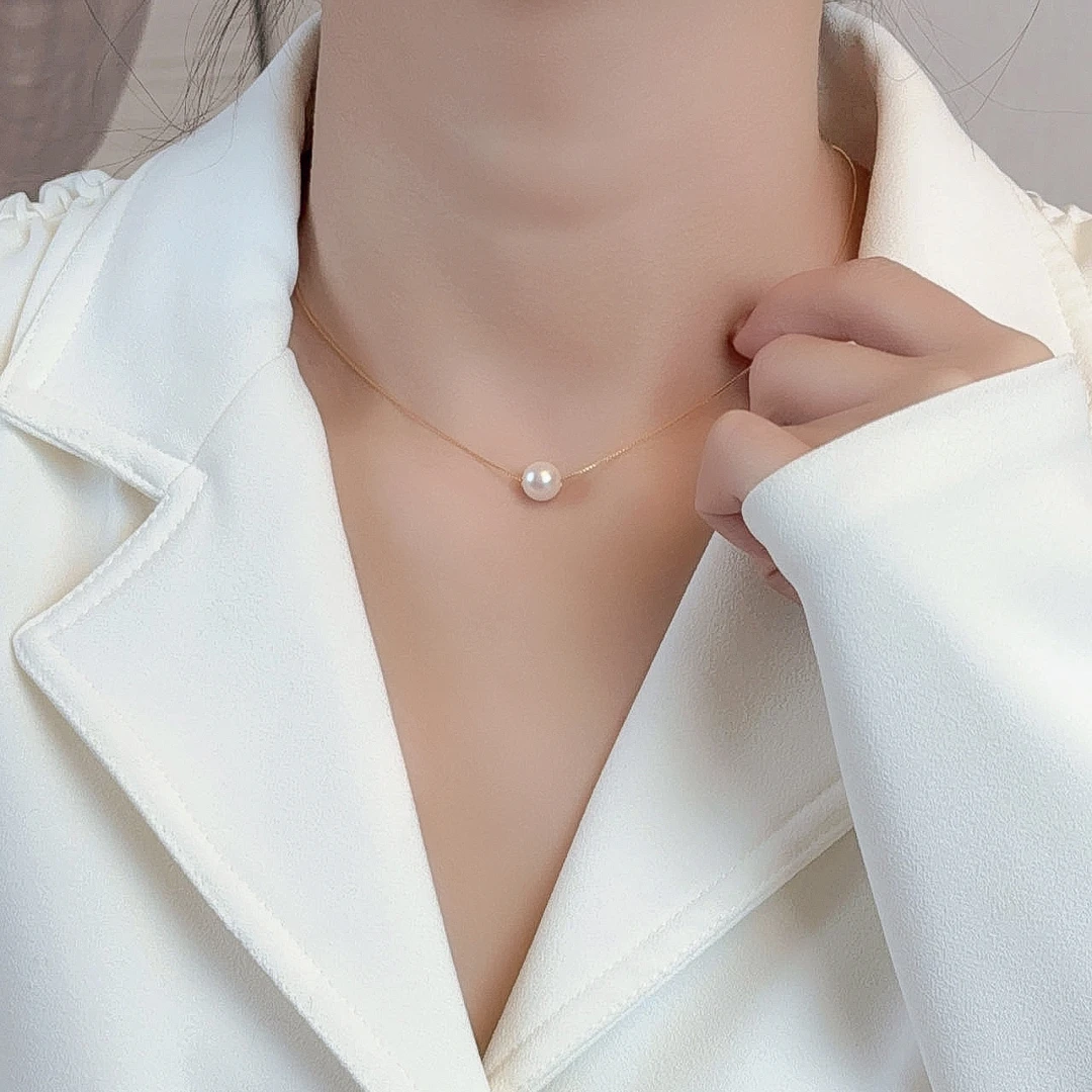 非金属仿珍珠项链 S925经典单颗路路通项链简约高级小众锁骨链