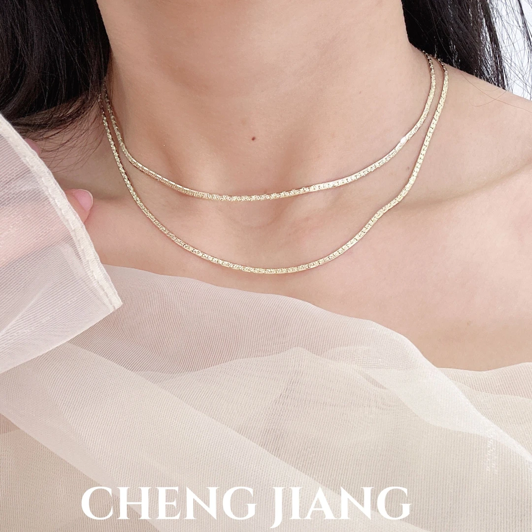 合金项链 2023新款“星河闪耀”双层叠戴压花超闪百搭高级感蛇骨链