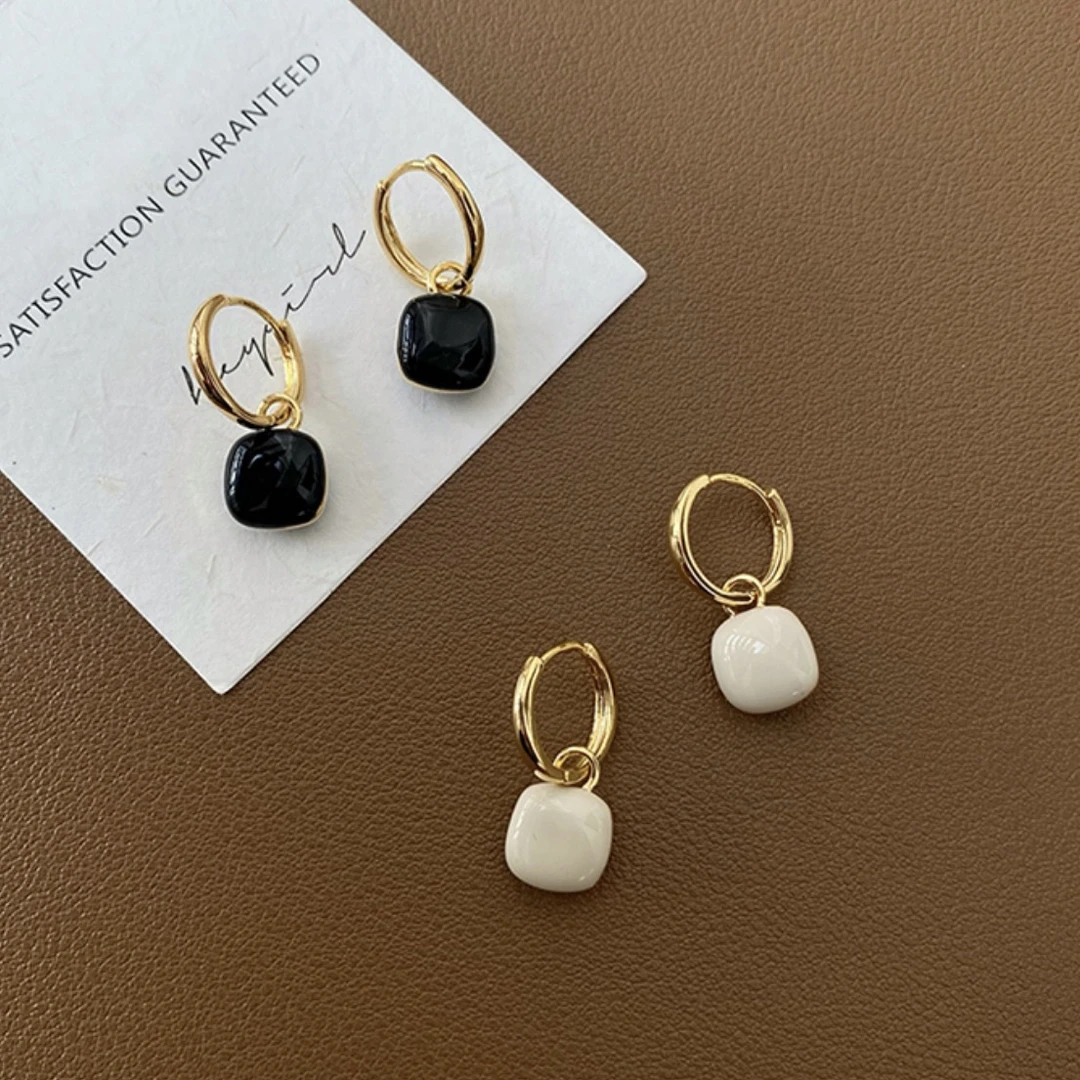 橙匠 铜合金耳饰 一款两戴黑色白红方形耳坠复古耳环女小众气质