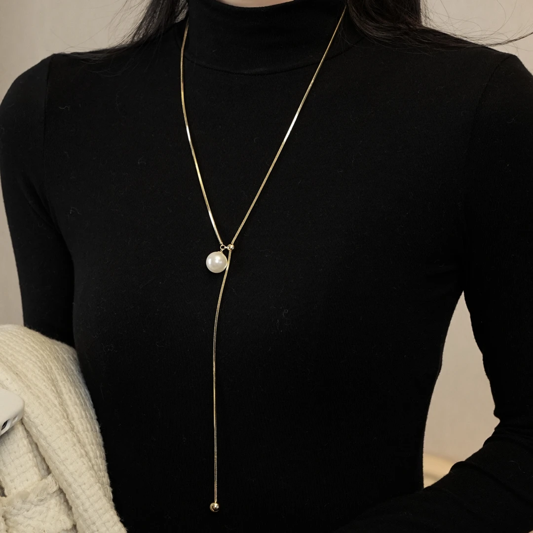 合金项链 颈链可调节吊坠毛衣链2023年新款女设计感百搭坠链秋冬