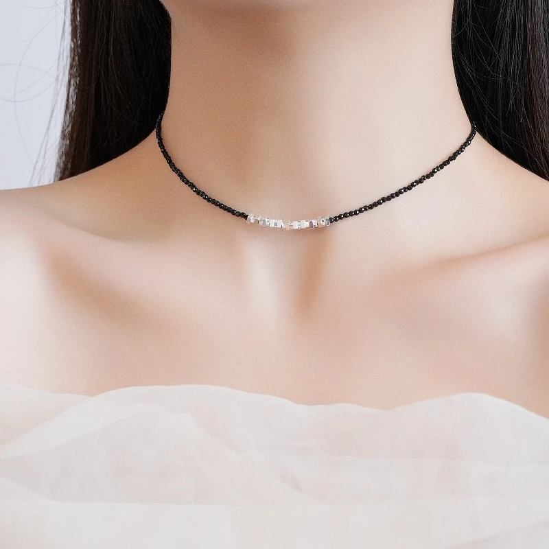 铜合金项链 黑色银色切割尖尖项链轻奢小众高级约锁骨链短款