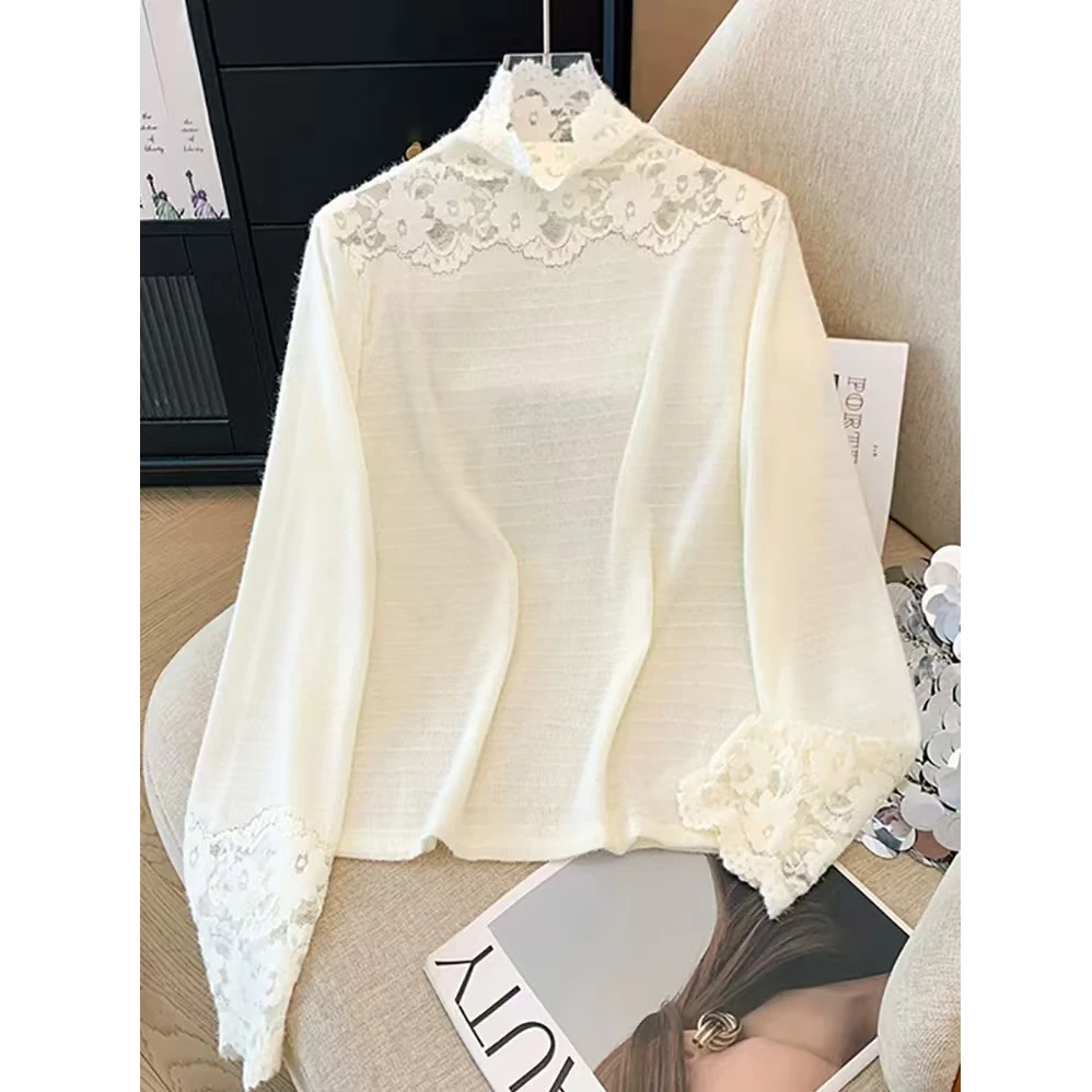YOYO GALI/由由加莉【运费补贴】高领蕾丝打底衫轻奢保暖长袖6110