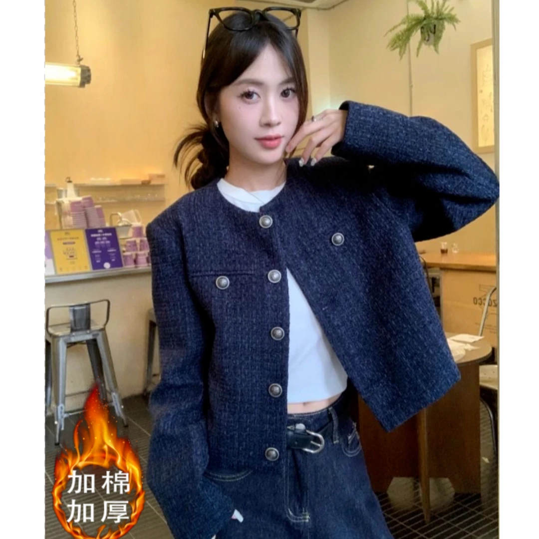 MidniteStar【运费补贴】藏蓝色夹棉加厚小香外套骑行服外套女K1170