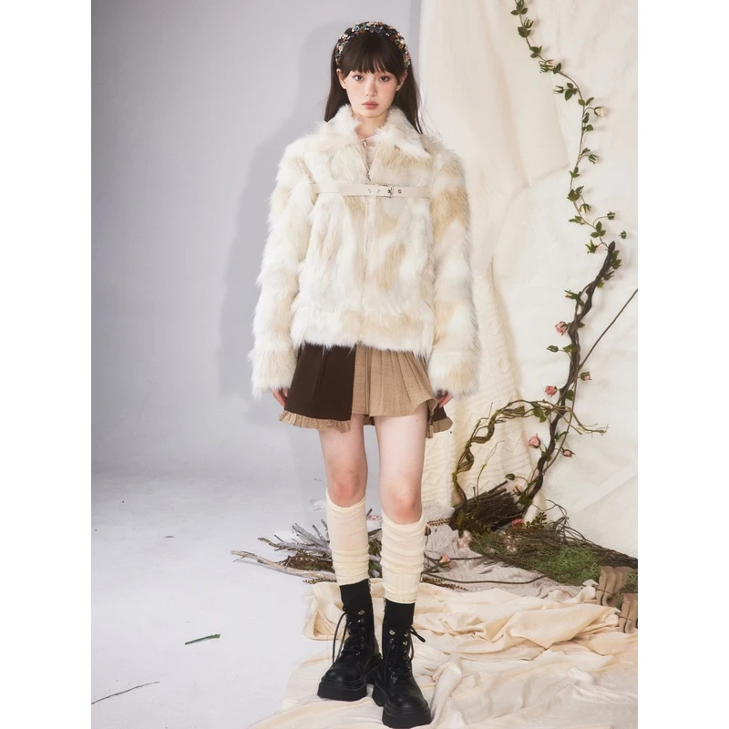 Torisee原创设计复古混色辣妹保暖长毛上衣加厚毛毛环保草草外套