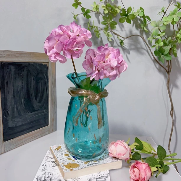 【家悦美居】纯手工琉璃绿钱袋花瓶上新样板间花瓶摆件