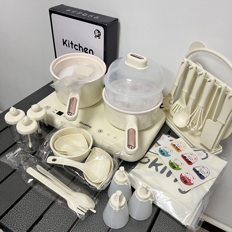 儿童加大号双人版迷你小厨房真煮安全防烫双炉真实做饭厨具礼盒装