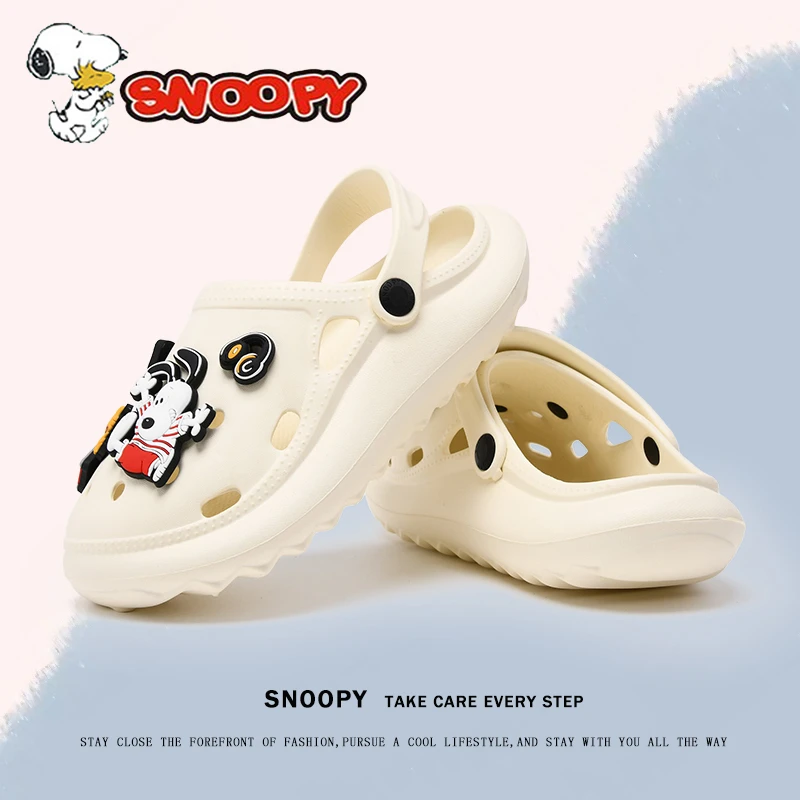 Snoopy史努比女士休闲洞洞鞋女款厚底防滑沙滩半拖鞋夏季凉拖鞋童