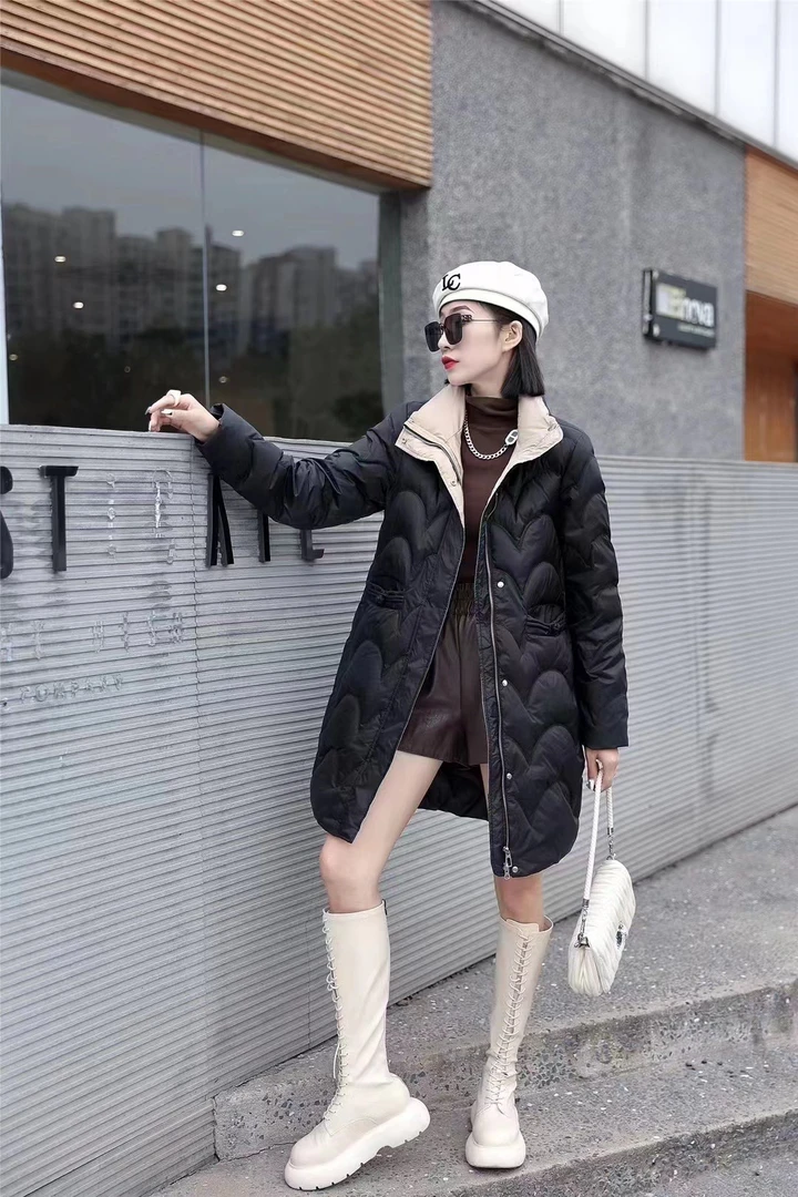 中长款白鸭立领外套