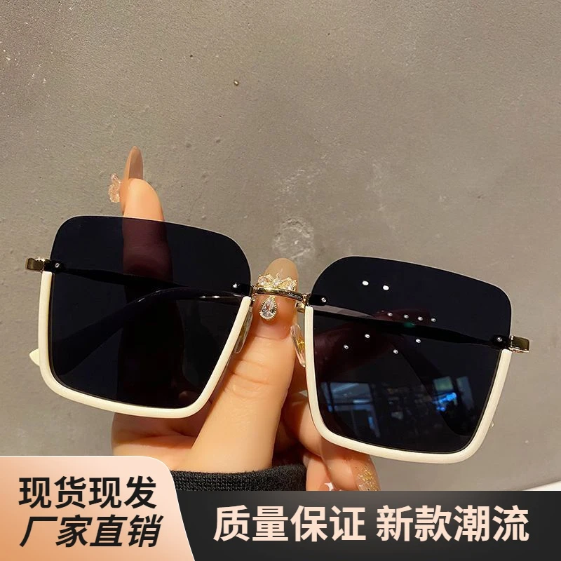 高颜值网红复古高级墨镜女个性下半框眼镜网红街拍ins大框圆潮流