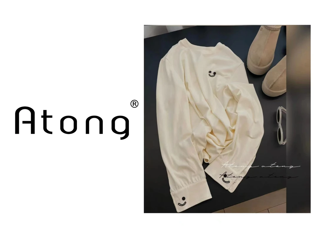 atong 2023新款简约笑脸长袖打底衫上衣 23D999