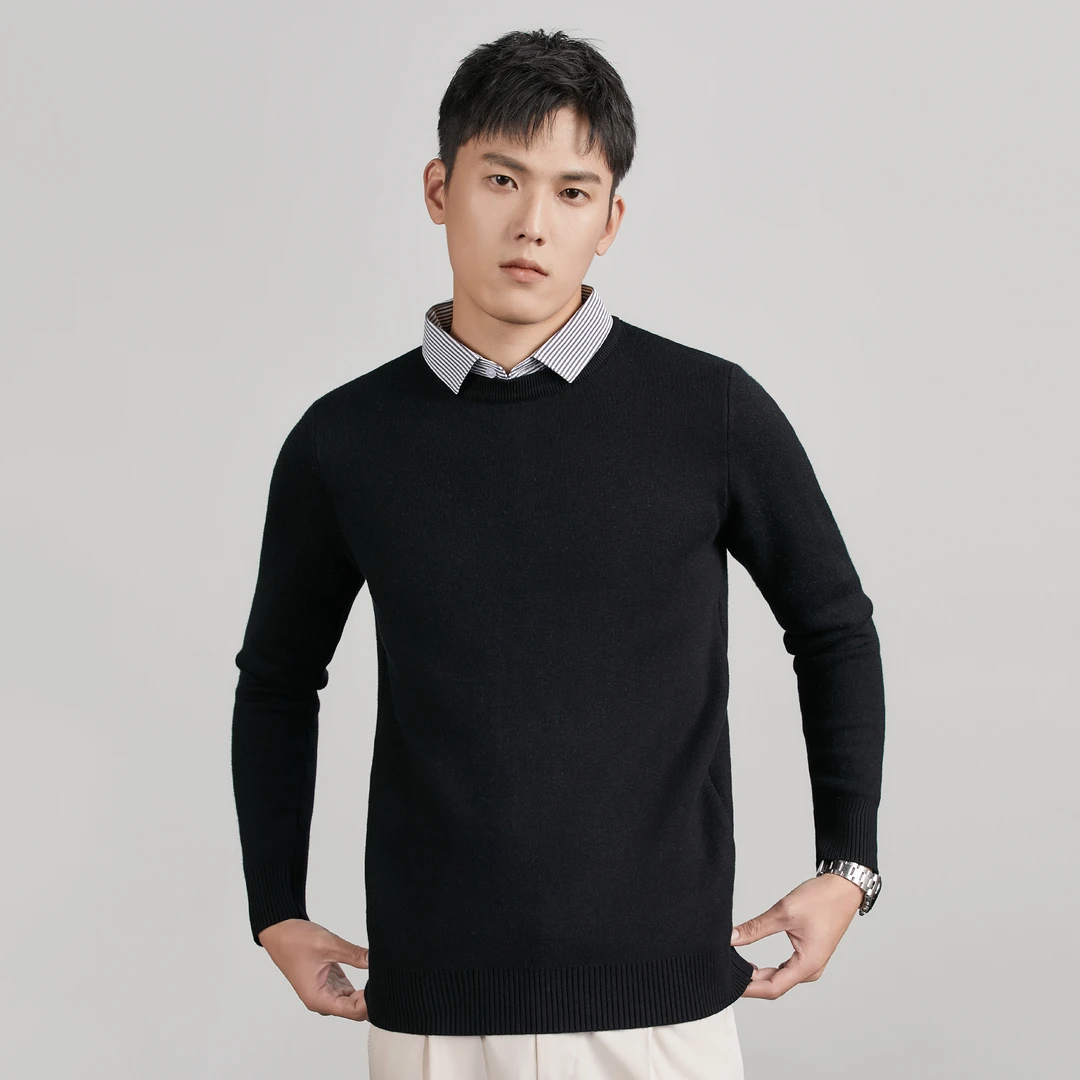 秋季新款假两件毛衣男潮流商务休闲百搭衬衫领针织打底衫毛线衣男