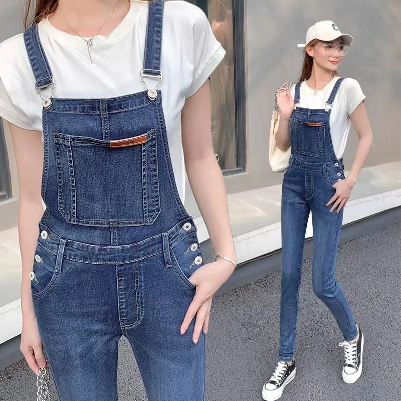 紧身牛仔背带裤女2025年春秋新款修身显瘦弹力小脚长裤百搭连体裤