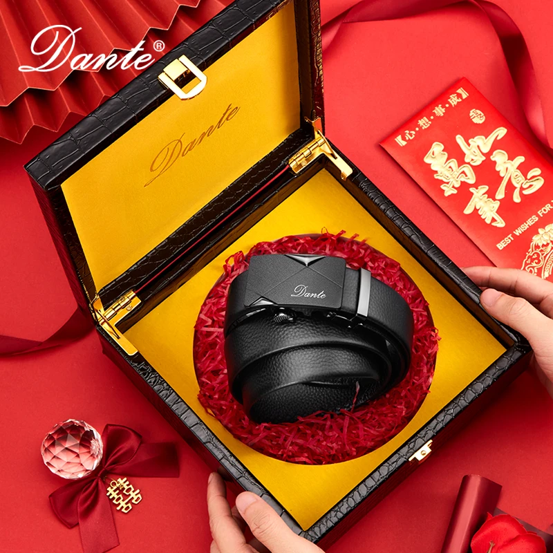 dante品牌男士皮带休闲时尚腰带实木礼盒套装高档