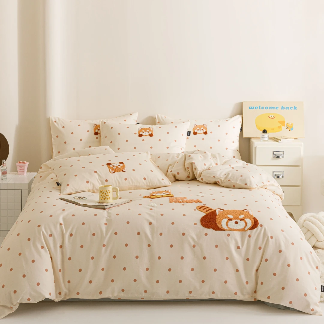 【大漂亮】2024新款儿童宿舍学生毛巾绣全棉四件套019浣熊