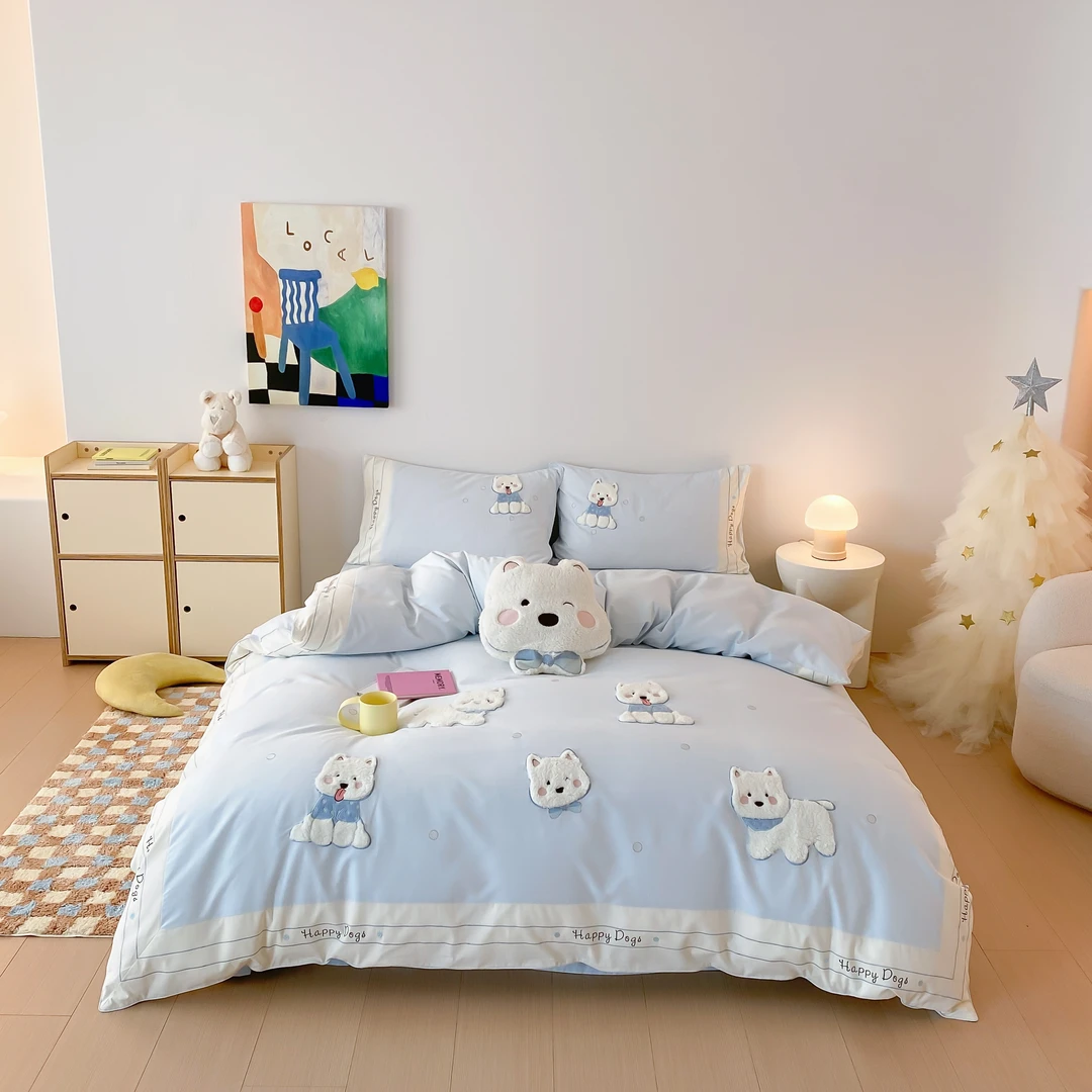 【大漂亮】高支高密毛巾绣棉磨毛四件套 小奶狗系列  XGZ