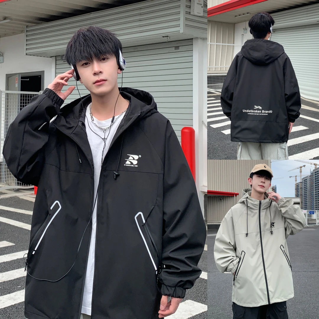 可凡少年青少年连帽简约冲锋衣休闲夹克功能防风防水潮流港风8875