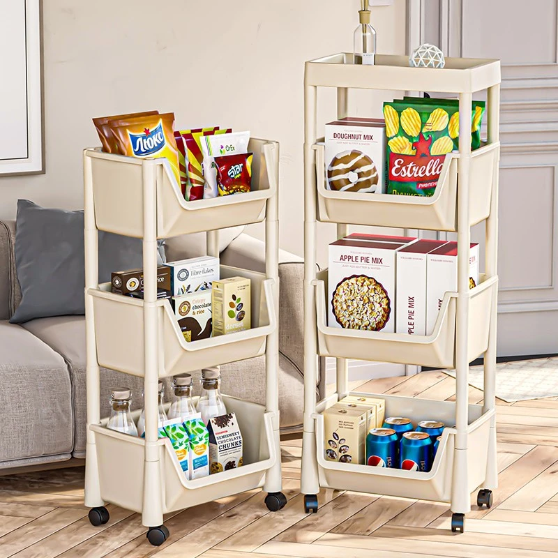 零食置物架多层收纳架落地带轮小推车客厅厨房卧室移动书架储物架