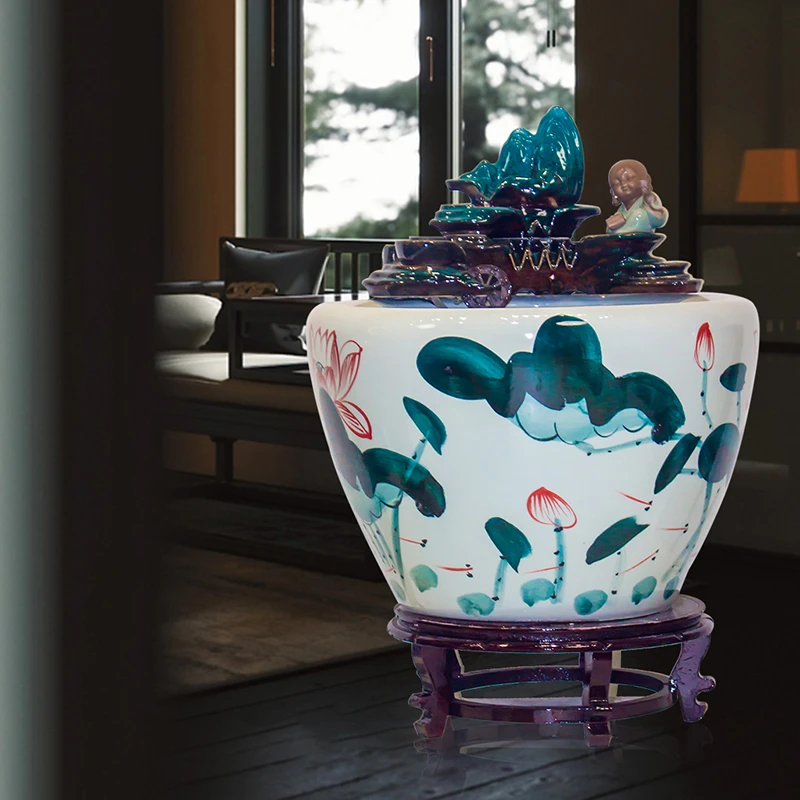 景德镇陶瓷摆件客厅循环过滤流水器办公室摆件大号摆件阳台大摆件