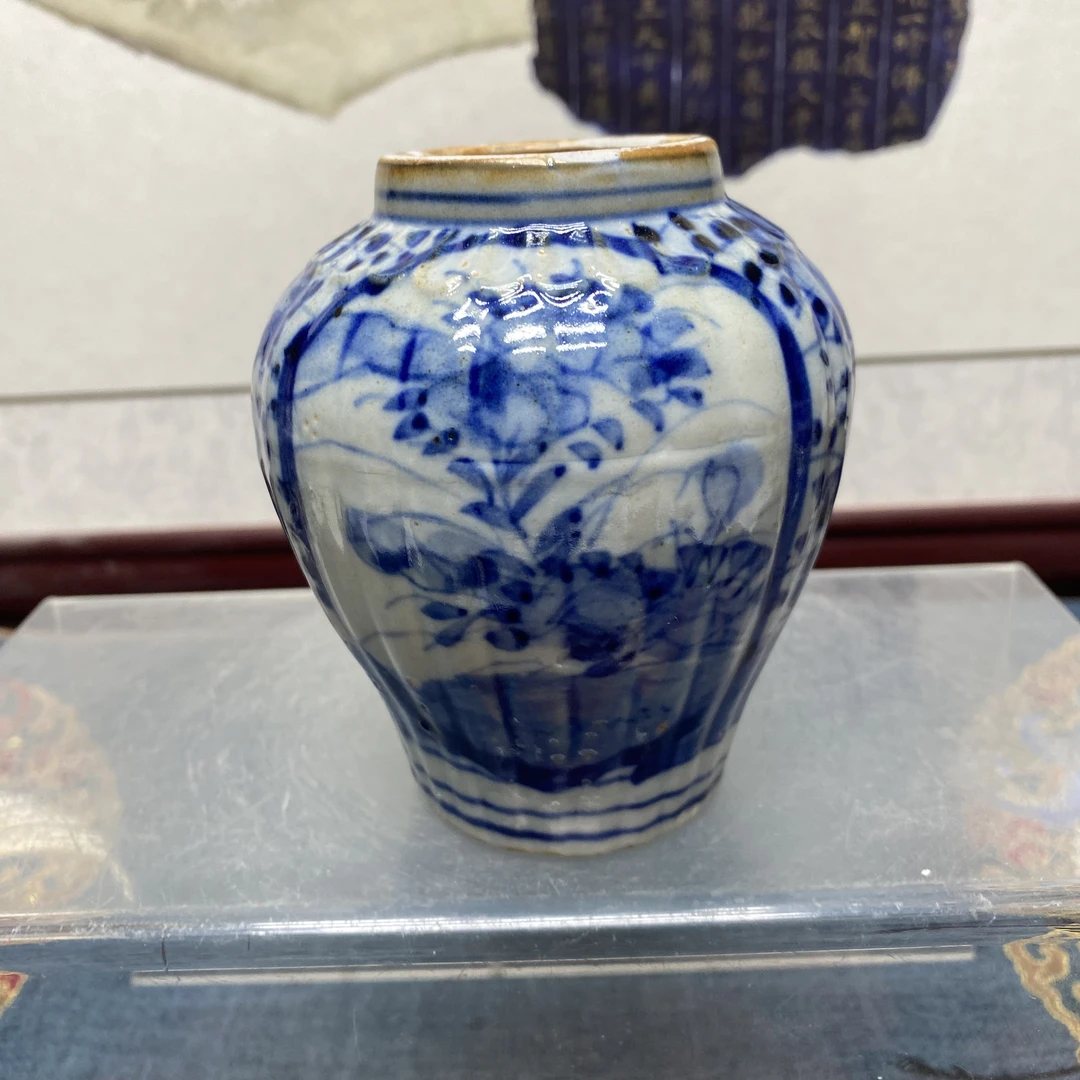 放漏/民国瓜棱纹青花罐86/古玩收藏/KC20241203001