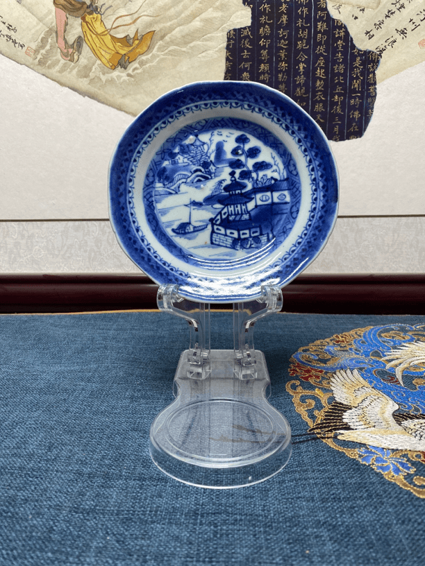 清乾隆青花山水亭台楼阁赏盘 ，Kc20230818175