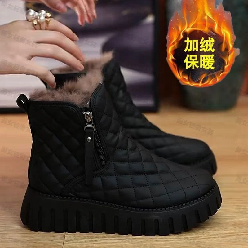 加绒加厚雪地靴女防滑加绒2024冬季新款厚底皮毛一体短靴棉靴女