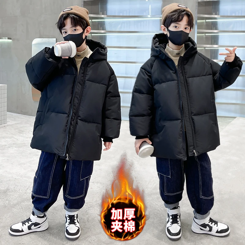 男童棉服冬装加厚面包服中大童连帽洋气冬季保暖棉衣儿童中长款潮