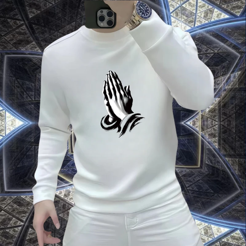 2024秋冬季个性保暖男士卫衣时尚潮流新款休闲百搭打底加绒上衣