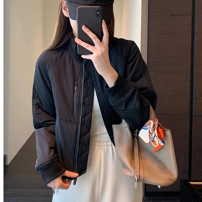 秋冬时尚穿搭飞行员夹克立领加厚外套修身百搭新款宽松休闲短棉服