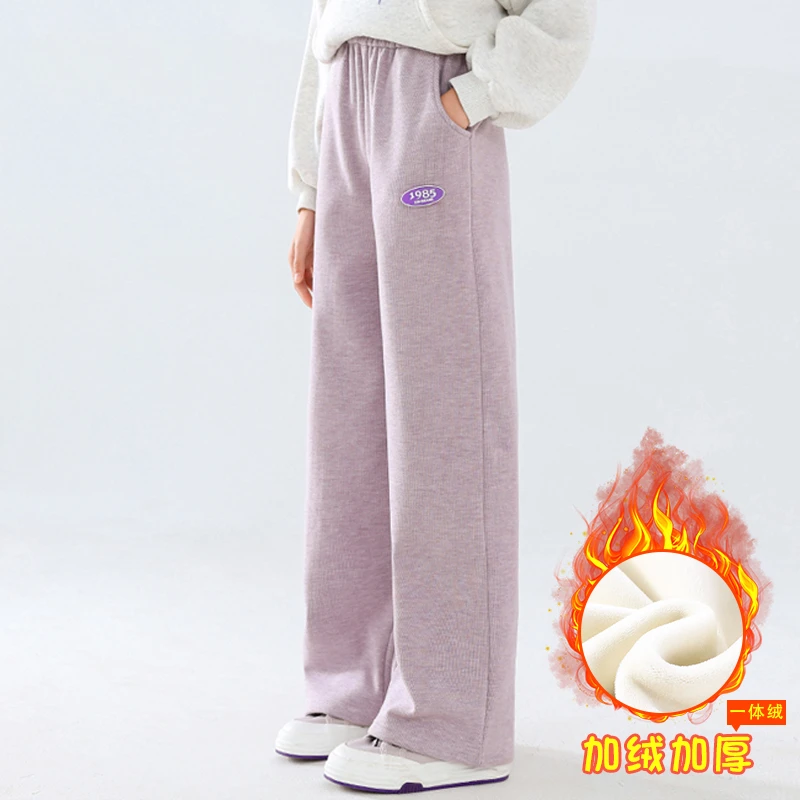 女童阔腿裤秋冬款加绒中大童冬季直筒糯米裤运动卫裤加厚裤子儿童