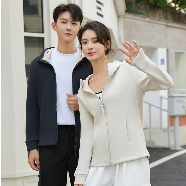 户外休闲百搭羊毛蚕丝加绒加厚外套7A抗菌宽松连帽开衫石墨烯保暖