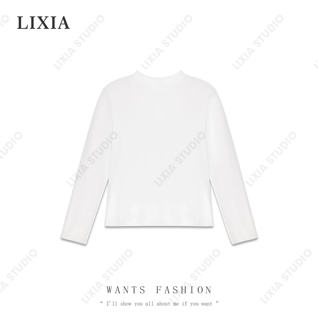 LIXIA【简单】韩版简单设计纯色净版长袖圆领打底T恤-A6565