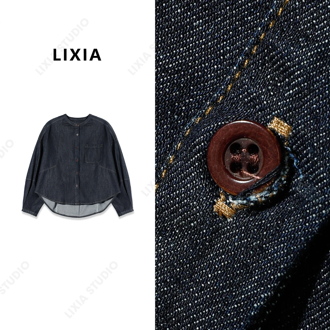 LIXIA【棉岛】韩系ins设计感扣子圆领衬衫-A6838