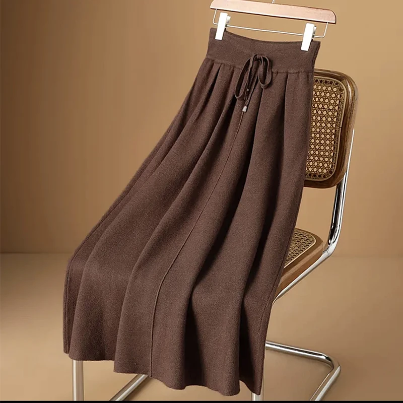 【羊毛裙】高腰显瘦半身裙大摆秋冬中长款伞裙过膝口袋复古裙女