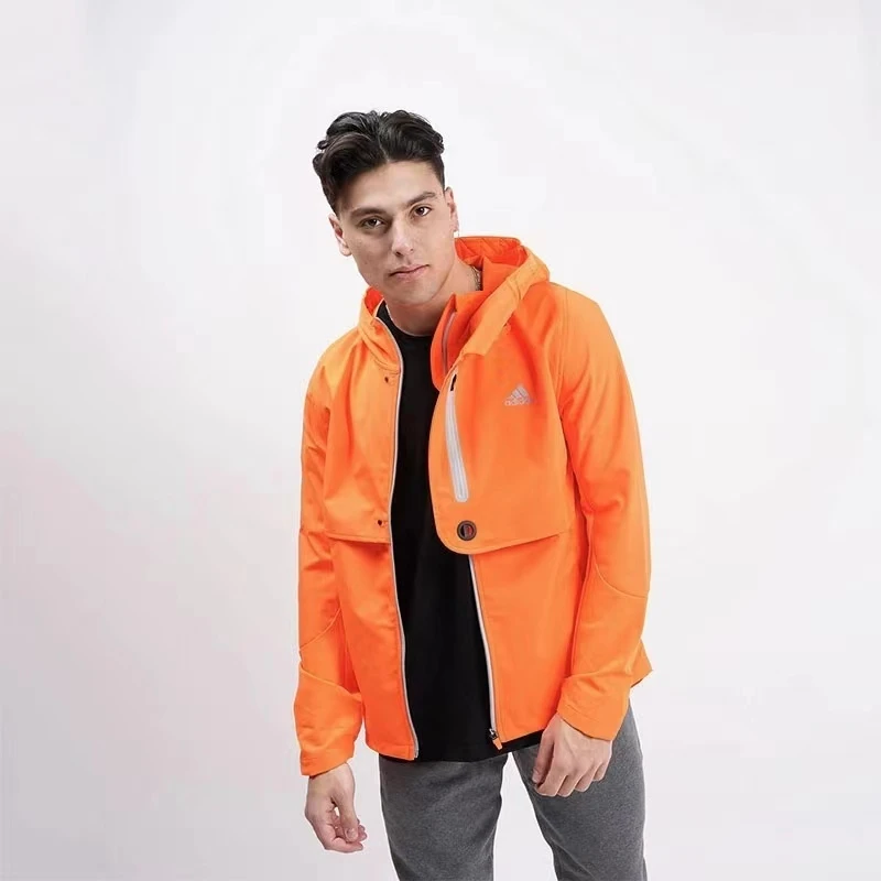 T315-adidas Wind.Rdy Jkt M Logo运动连帽夹克外套 男款 信号橙