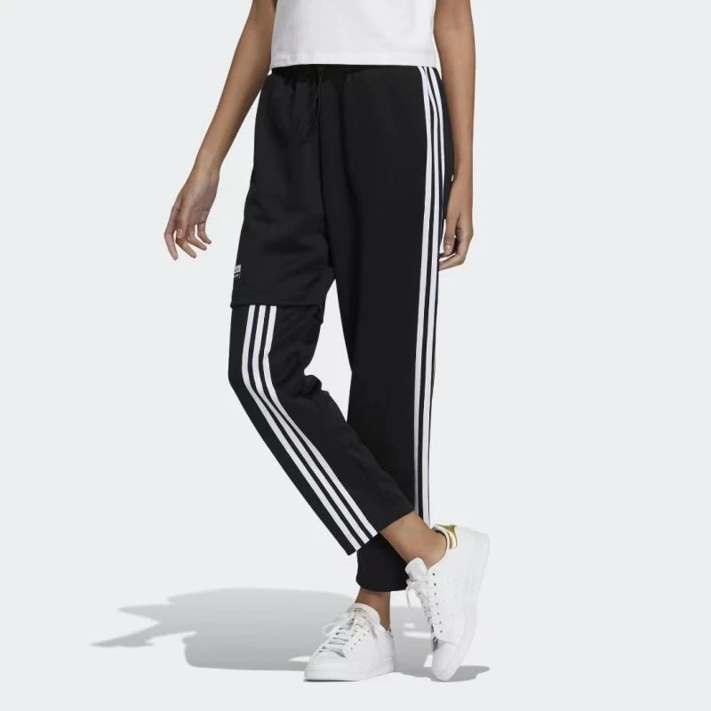 T407-adidasoriginals三叶草 条纹Logo透气直筒休闲裤 女黑