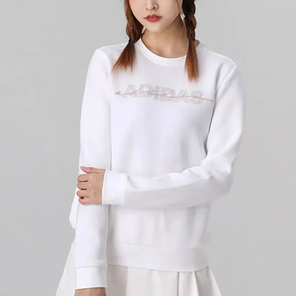 adidas 针织运动圆领套头卫衣 女款 白色