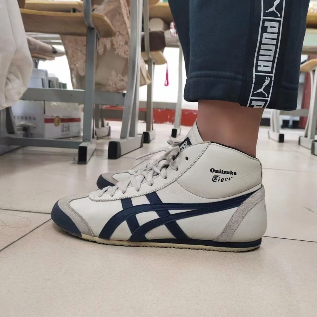 X38OnitsukTiger鬼冢虎回弹减震耐磨防滑高帮运动鞋灰蓝 轻微瑕疵