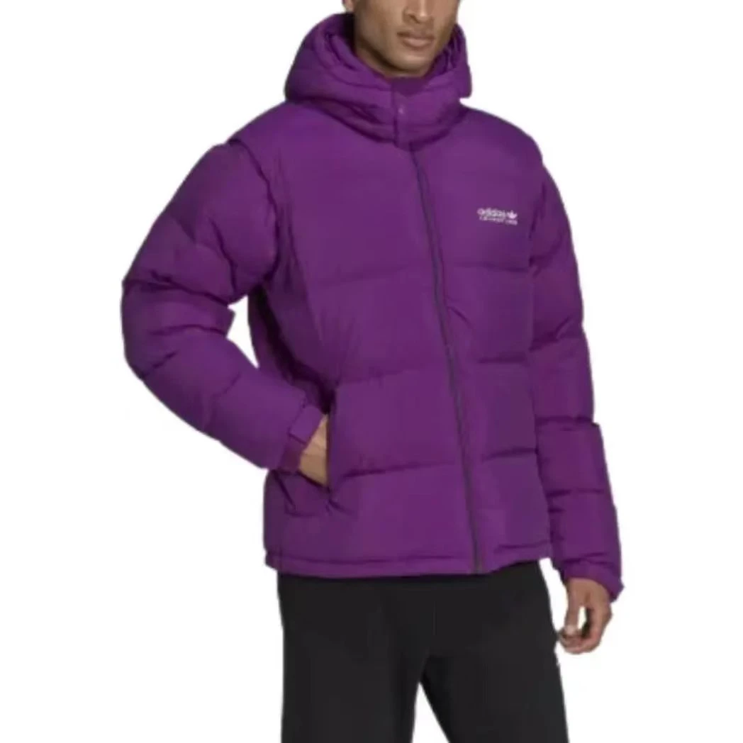 T353-adidas originals logo刺绣图案连帽拉链羽绒服 男款 紫色