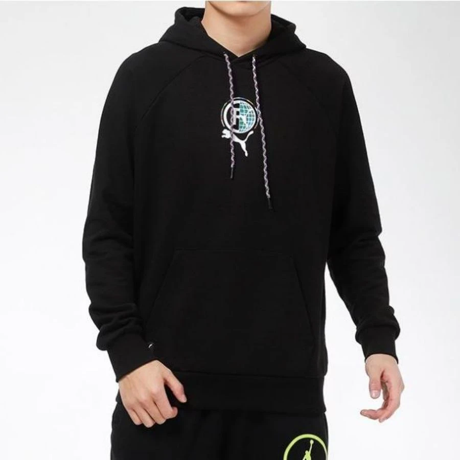 T04-puma/彪马 印花图案运动连帽套头卫衣 男款黑 531329-01