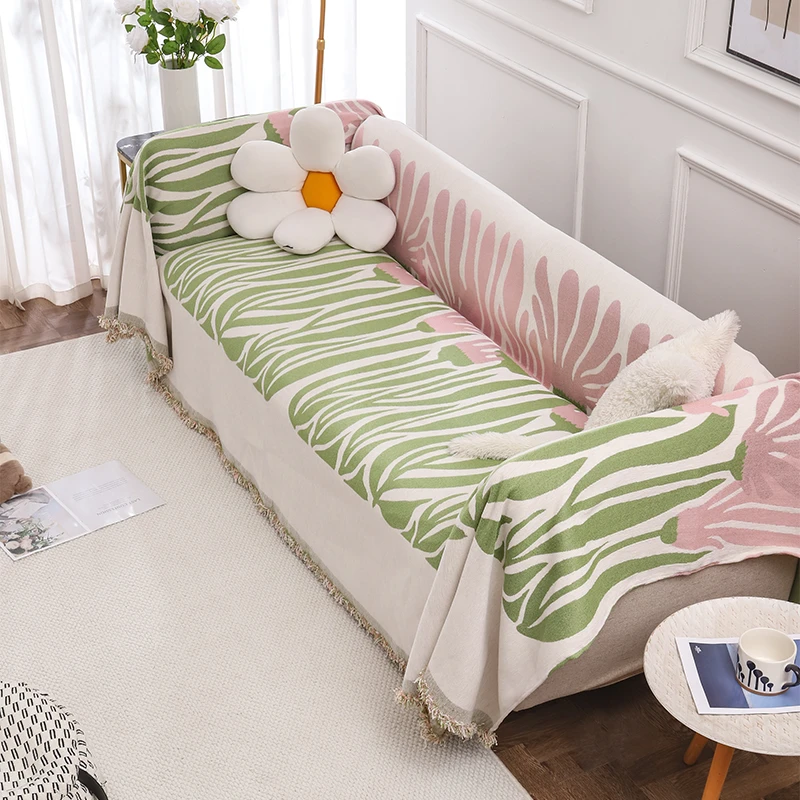 花绱双色雪尼尔沙发巾四季通用沙发套网红沙发垫防猫抓防尘全盖布