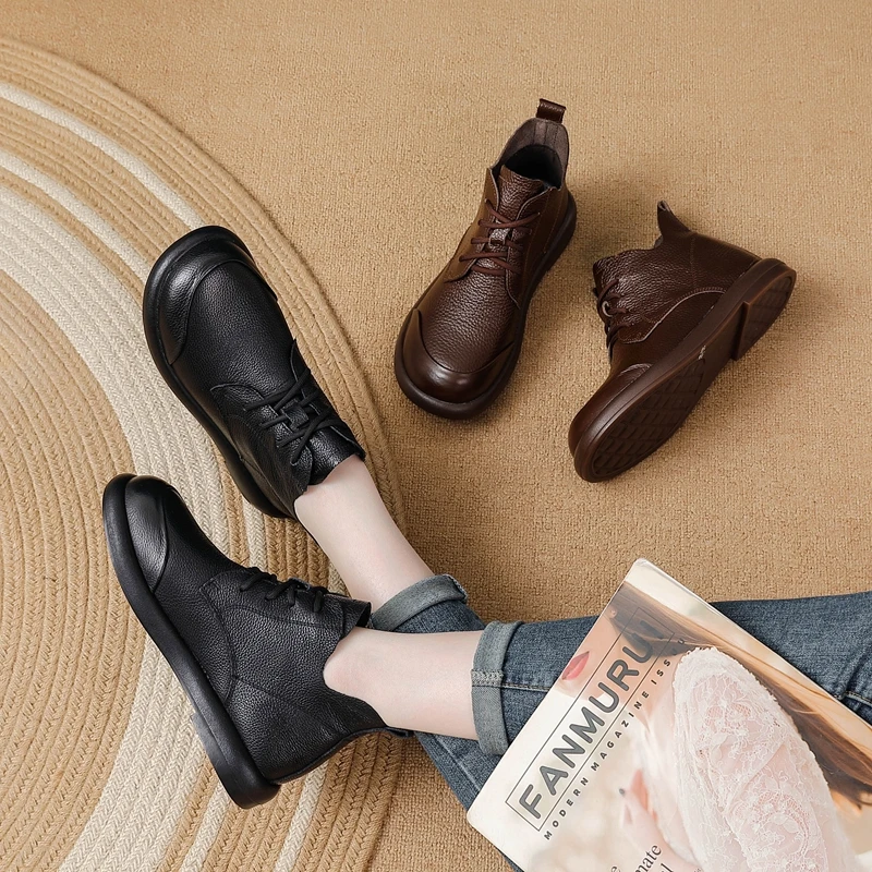 2024新款厚底短靴舒适真皮女鞋2086