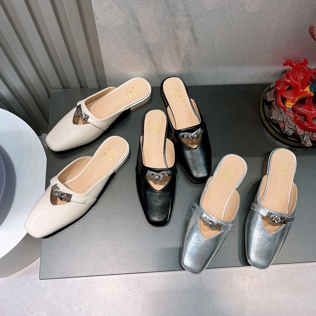 2024夏季新款平底一字带玛丽珍凉拖包头半拖鞋6688