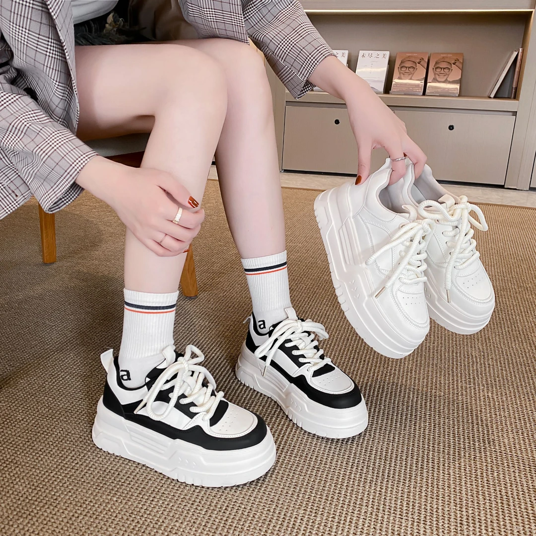 2024新款厚底女鞋真皮增高小白鞋6803