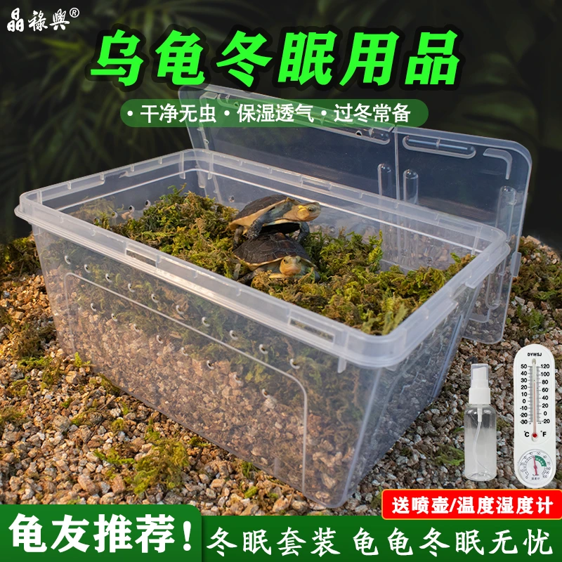 小乌龟冬眠用品保湿透气黄缘饲养箱防寒过冬沙苔藓椰土爬宠专用缸