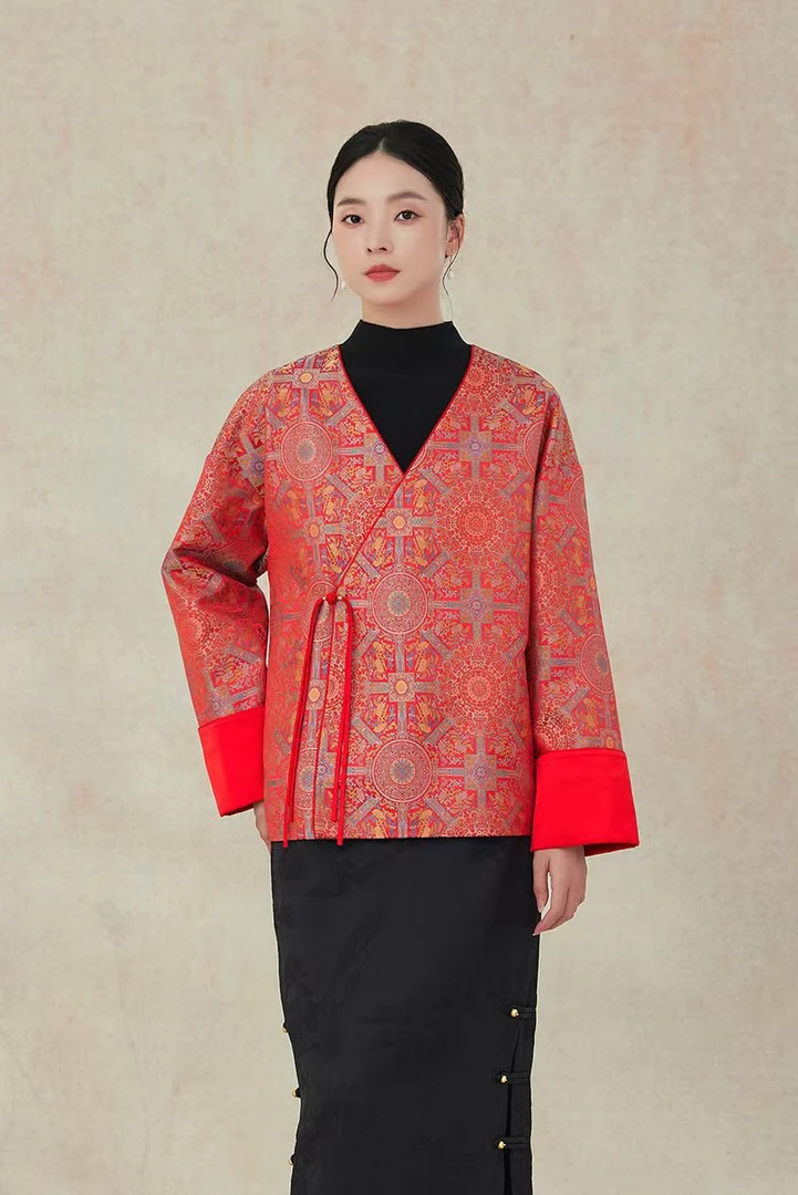 豆蔻坊.新中式人丝女装秋冬中国风复古重工喜庆外套
