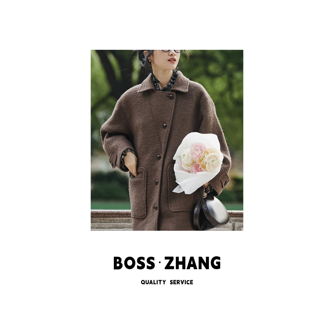 【清】【工字褶】秋冬时尚百搭复古扣圈呢中长大衣LS40315708
